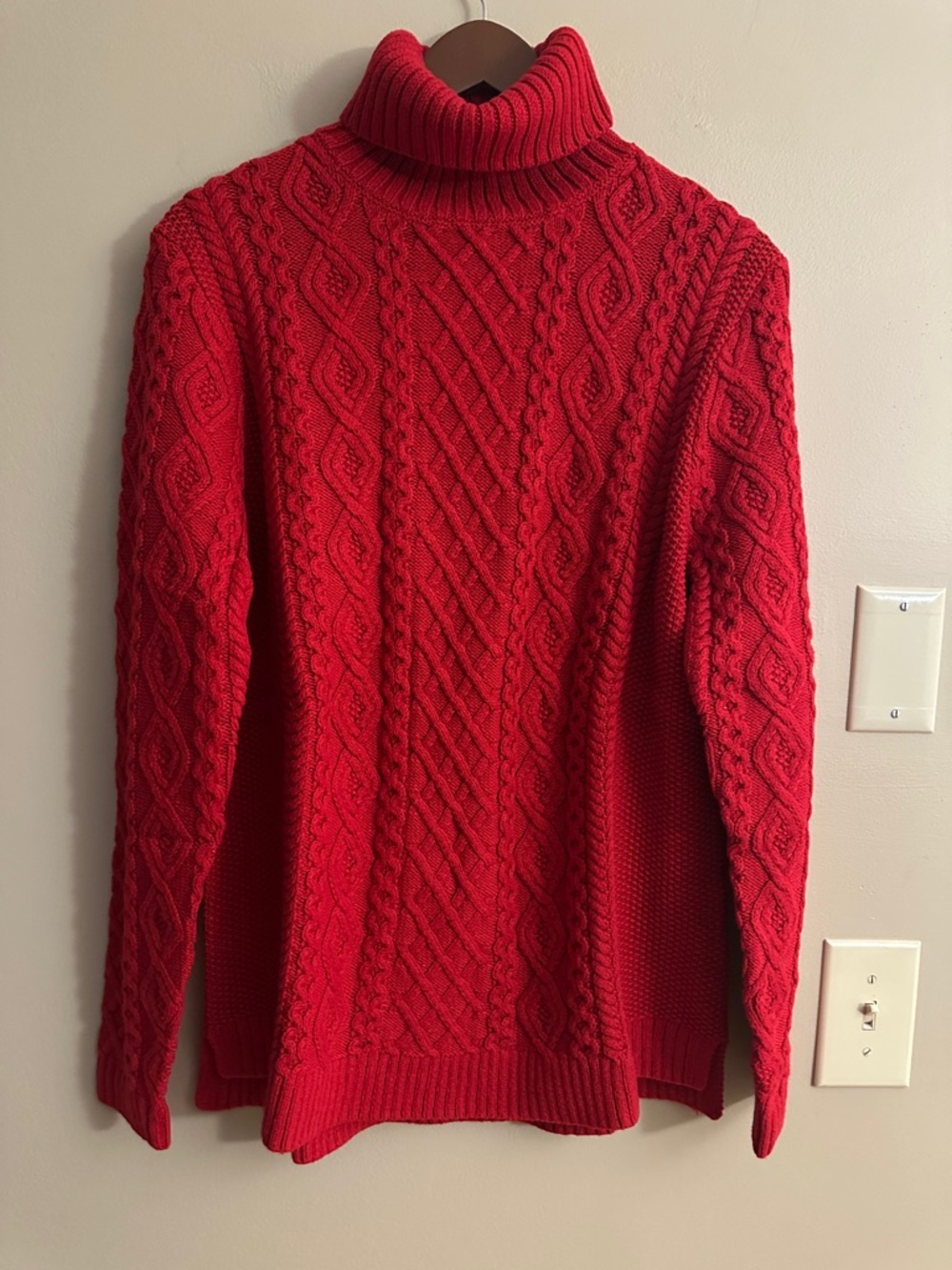 Lands' End Red Cable Turtleneck Sweater